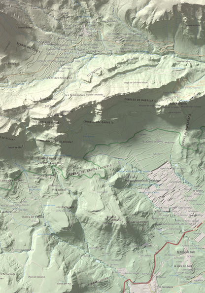 Mapa de relieve de Cogulló d'Estela, 1870 m, Berguedà, lámina 100 Cims de Trobart. Detalle de la zona inferior derecha. 70 × 100 cm.