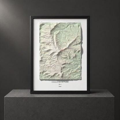 Mapa de relieve de Cogulló de Cal Torre, 881 m, Bages, lámina 100 Cims de Trobart. Presentación enmarcada. 30 × 40 cm.