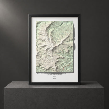 Mapa de relieve de Cogulló de Cal Torre, 881 m, Bages, lámina 100 Cims de Trobart. Presentación enmarcada. 50 × 70 cm.