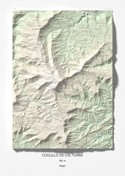 Mapa de relieve de Cogulló de Cal Torre, 881 m, Bages, lámina 100 Cims de Trobart 50 × 70 cm.