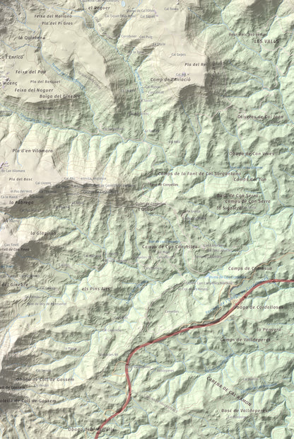 Mapa de relieve de Cogulló de Cal Torre, 881 m, Bages, lámina 100 Cims de Trobart. Detalle de la zona inferior derecha. 61 × 91 cm.