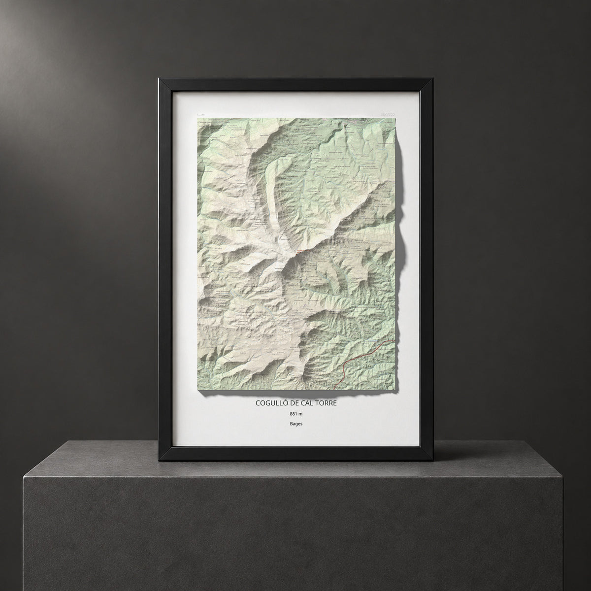 Mapa de relieve de Cogulló de Cal Torre, 881 m, Bages, lámina 100 Cims de Trobart. Presentación enmarcada. 70 × 100 cm.