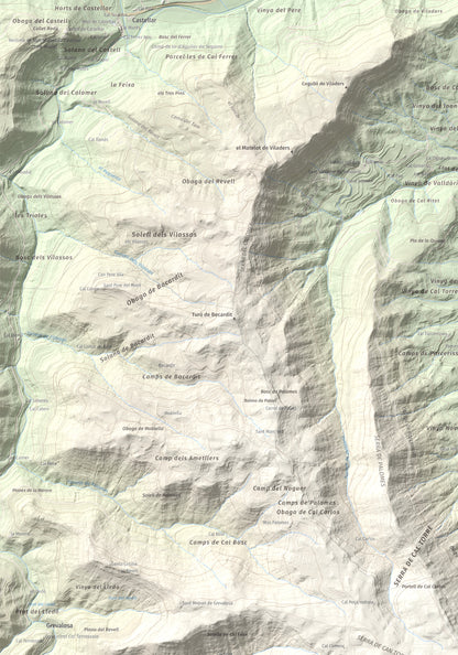 Mapa de relieve de Cogulló de Cal Torre, 881 m, Bages, lámina 100 Cims de Trobart. Detalle de la zona superior izquierda. 70 × 100 cm.
