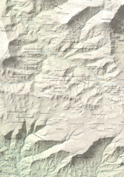 Mapa de relieve de Cogulló de Cal Torre, 881 m, Bages, lámina 100 Cims de Trobart. Detalle de la zona inferior izquierda. 70 × 100 cm.