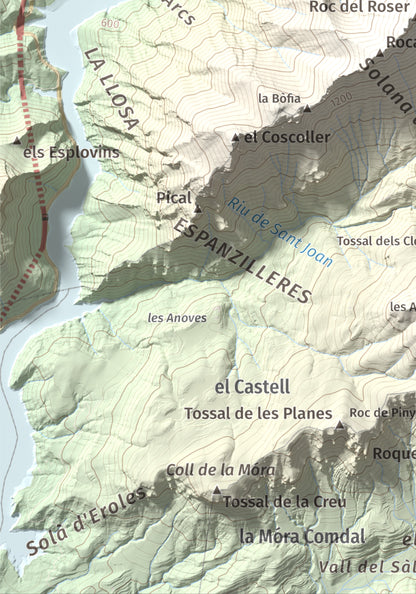 Mapa de relieve de Cogulló de Turp, 1621 m, Alt Urgell, lámina 100 Cims de Trobart. Detalle de la zona inferior izquierda. 21 × 30 cm.