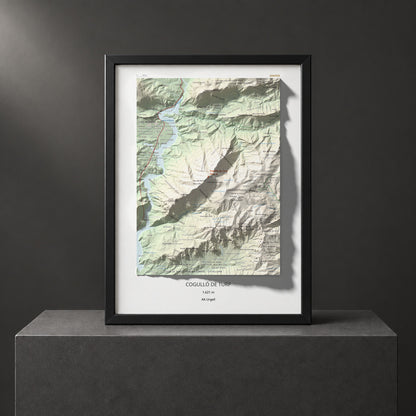 Mapa de relieve de Cogulló de Turp, 1621 m, Alt Urgell, lámina 100 Cims de Trobart. Presentación enmarcada. 30 × 40 cm.