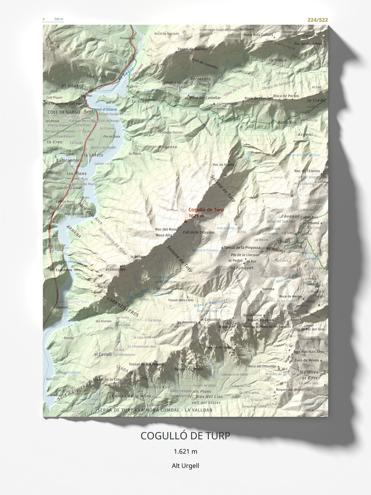Mapa de relieve de Cogulló de Turp, 1621 m, Alt Urgell, lámina 100 Cims de Trobart 30 × 40 cm.