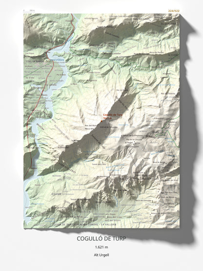 Mapa de relieve de Cogulló de Turp, 1621 m, Alt Urgell, lámina 100 Cims de Trobart 30 × 40 cm.