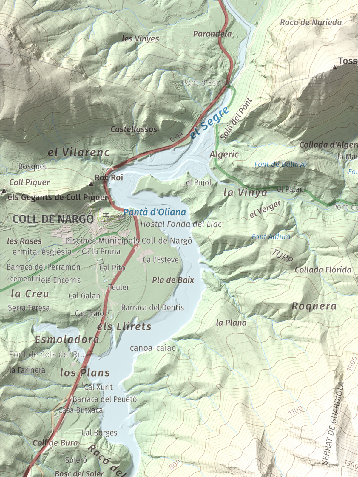 Mapa de relieve de Cogulló de Turp, 1621 m, Alt Urgell, lámina 100 Cims de Trobart. Detalle de la zona superior izquierda. 30 × 40 cm.
