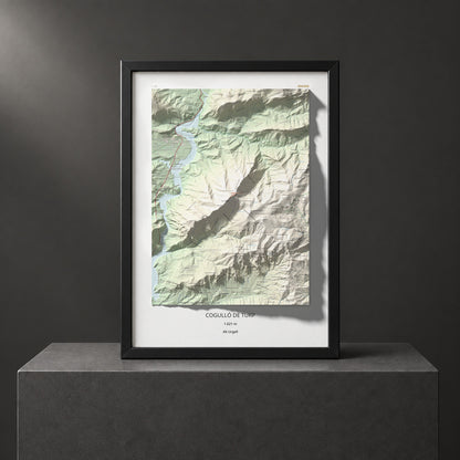 Mapa de relieve de Cogulló de Turp, 1621 m, Alt Urgell, lámina 100 Cims de Trobart. Presentación enmarcada. 50 × 70 cm.