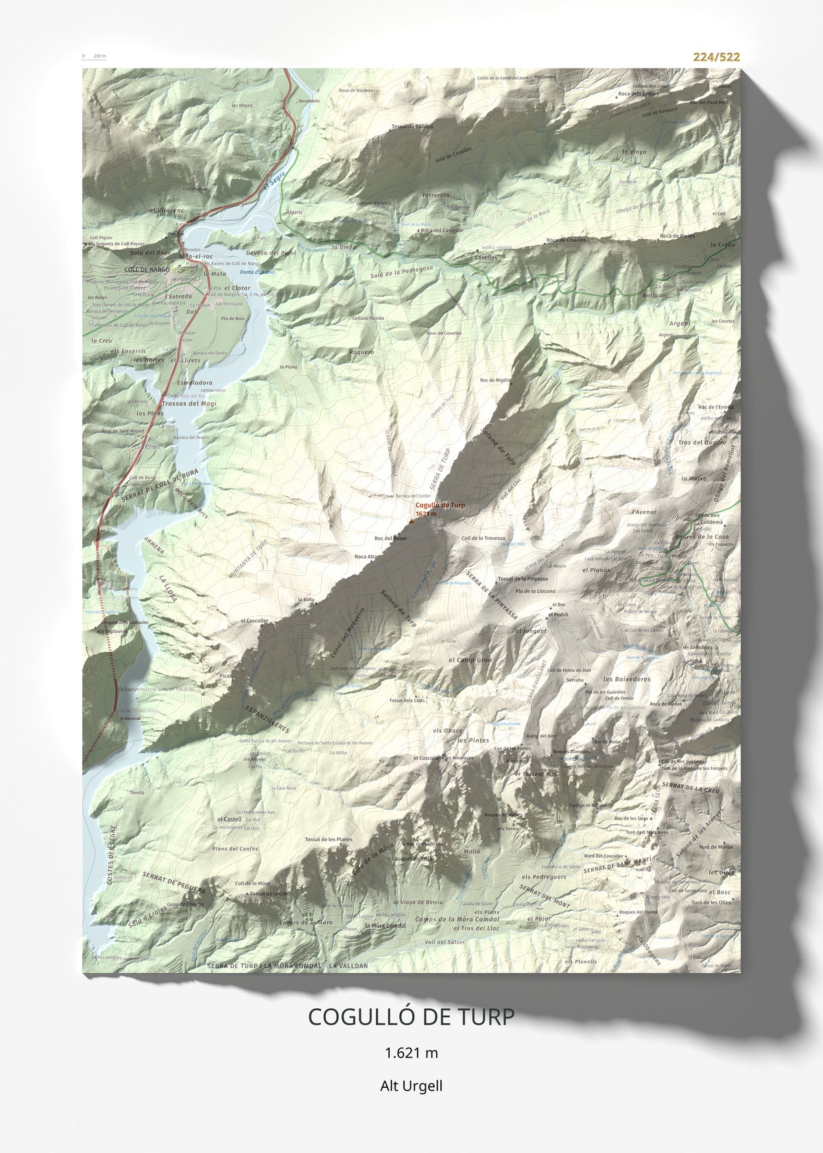 Mapa de relieve de Cogulló de Turp, 1621 m, Alt Urgell, lámina 100 Cims de Trobart 50 × 70 cm.