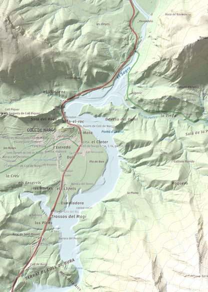 Mapa de relieve de Cogulló de Turp, 1621 m, Alt Urgell, lámina 100 Cims de Trobart. Detalle de la zona superior izquierda. 50 × 70 cm.