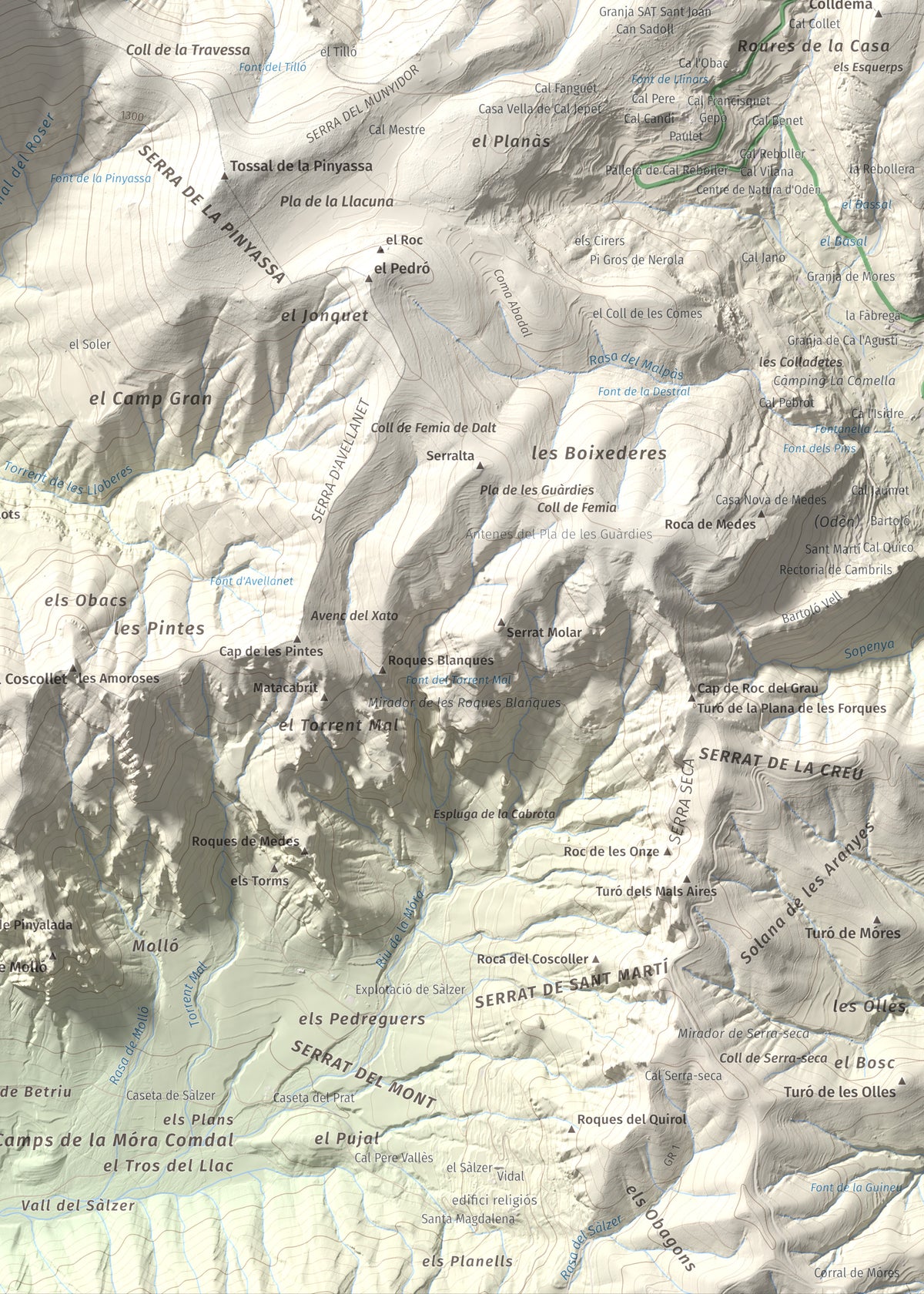 Mapa de relieve de Cogulló de Turp, 1621 m, Alt Urgell, lámina 100 Cims de Trobart. Detalle de la zona inferior derecha. 50 × 70 cm.