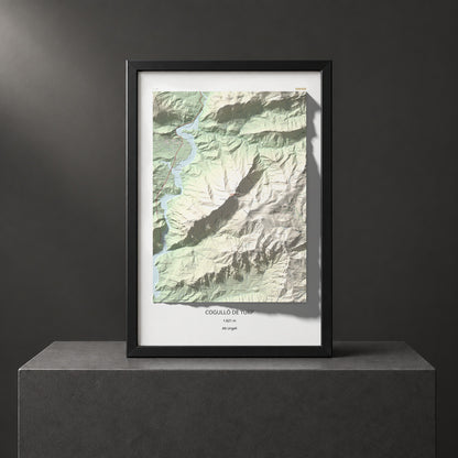 Mapa de relieve de Cogulló de Turp, 1621 m, Alt Urgell, lámina 100 Cims de Trobart. Presentación enmarcada. 61 × 91 cm.
