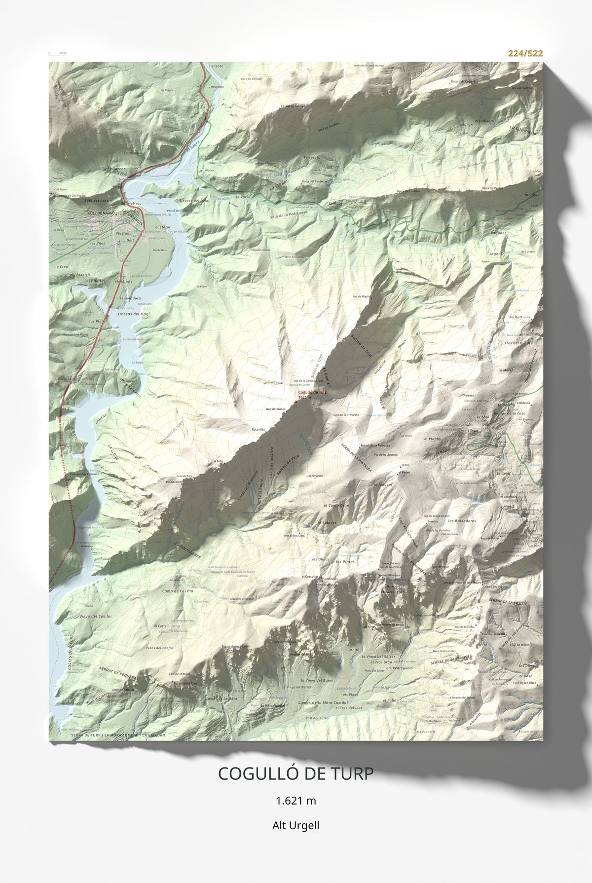 Mapa de relieve de Cogulló de Turp, 1621 m, Alt Urgell, lámina 100 Cims de Trobart 61 × 91 cm.