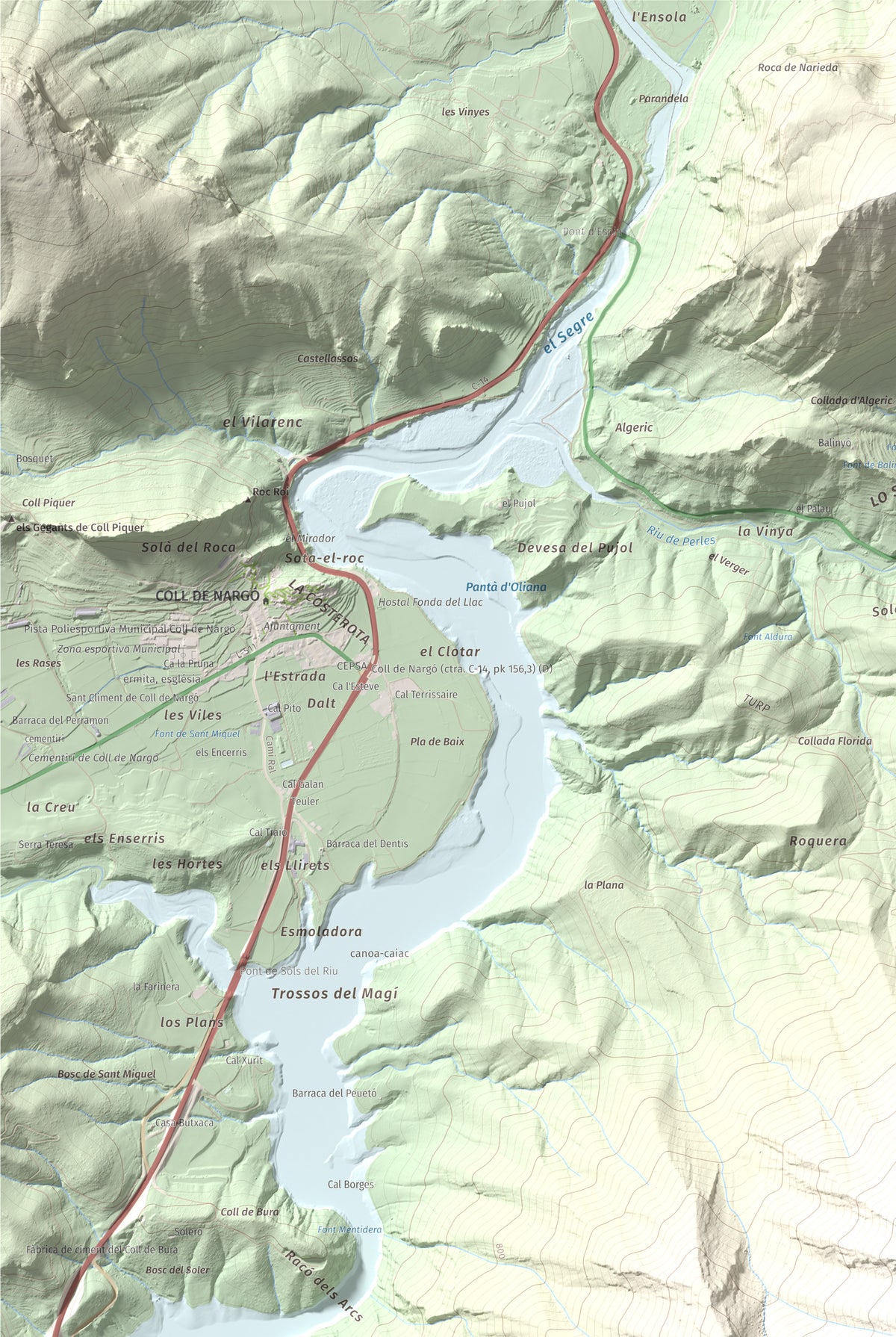 Mapa de relieve de Cogulló de Turp, 1621 m, Alt Urgell, lámina 100 Cims de Trobart. Detalle de la zona superior izquierda. 61 × 91 cm.