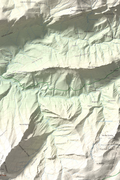 Mapa de relieve de Cogulló de Turp, 1621 m, Alt Urgell, lámina 100 Cims de Trobart. Detalle de la zona superior derecha. 61 × 91 cm.