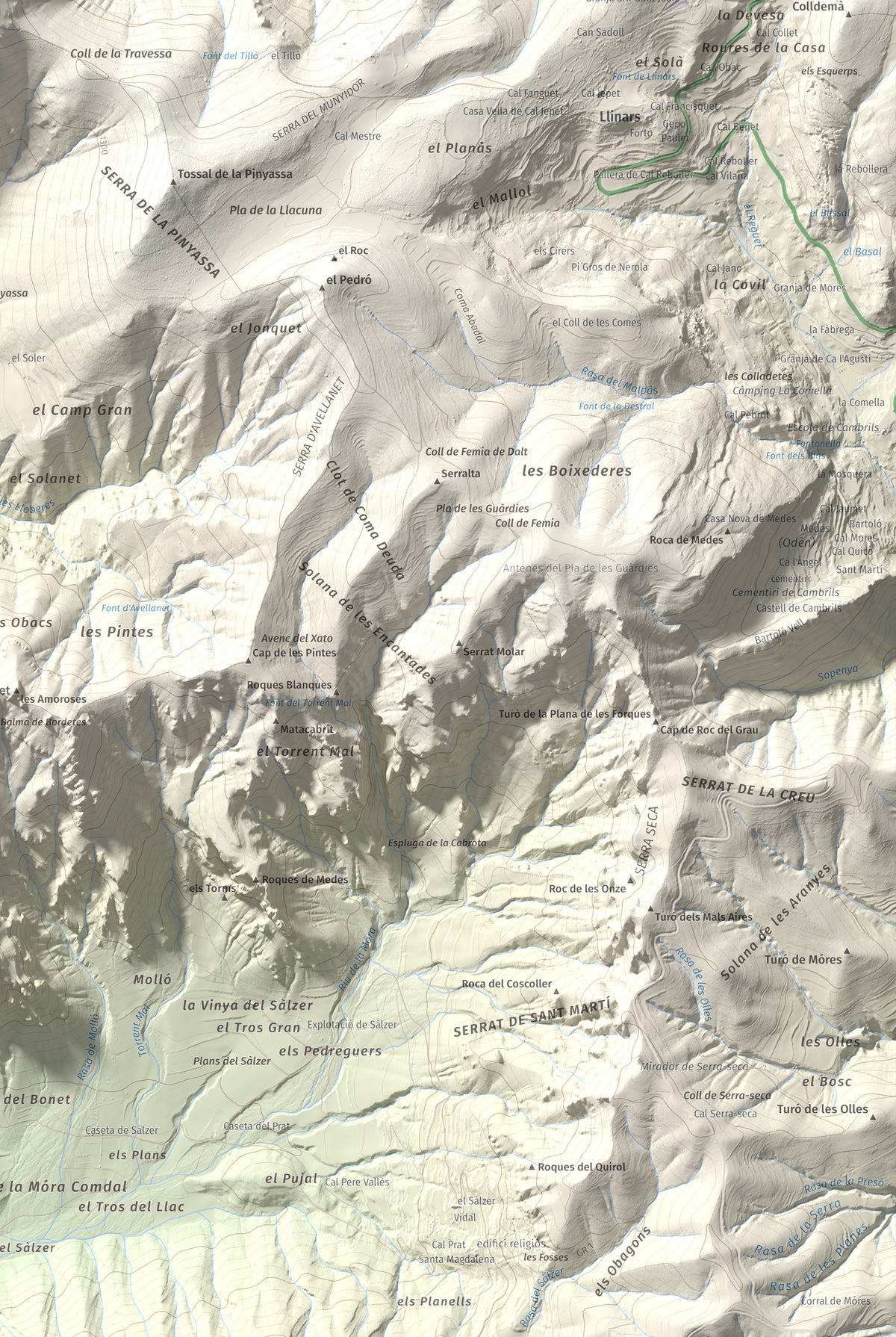 Mapa de relieve de Cogulló de Turp, 1621 m, Alt Urgell, lámina 100 Cims de Trobart. Detalle de la zona inferior derecha. 61 × 91 cm.