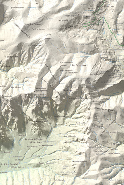 Mapa de relieve de Cogulló de Turp, 1621 m, Alt Urgell, lámina 100 Cims de Trobart. Detalle de la zona inferior derecha. 61 × 91 cm.