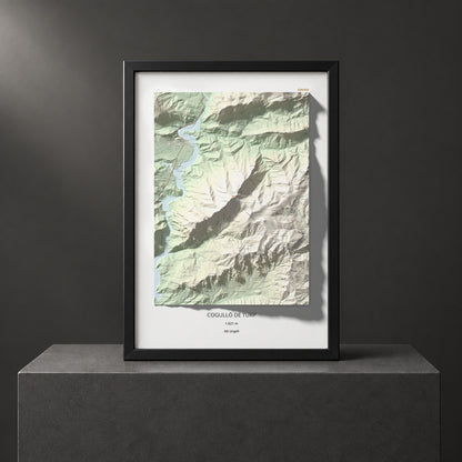 Mapa de relieve de Cogulló de Turp, 1621 m, Alt Urgell, lámina 100 Cims de Trobart. Presentación enmarcada. 70 × 100 cm.