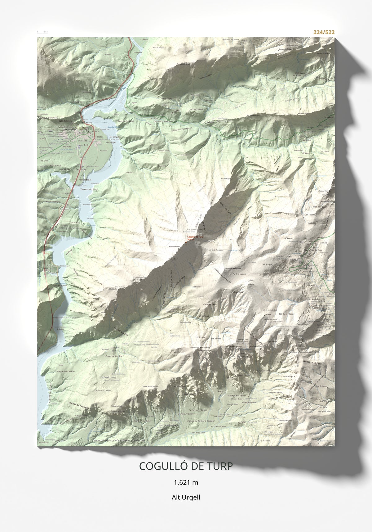 Mapa de relieve de Cogulló de Turp, 1621 m, Alt Urgell, lámina 100 Cims de Trobart 70 × 100 cm.