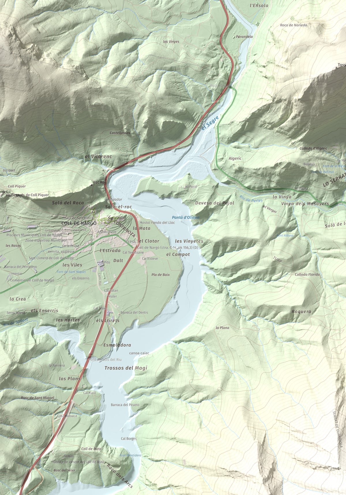 Mapa de relieve de Cogulló de Turp, 1621 m, Alt Urgell, lámina 100 Cims de Trobart. Detalle de la zona superior izquierda. 70 × 100 cm.