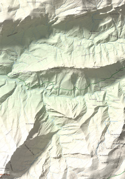 Mapa de relieve de Cogulló de Turp, 1621 m, Alt Urgell, lámina 100 Cims de Trobart. Detalle de la zona superior derecha. 70 × 100 cm.