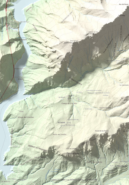 Mapa de relieve de Cogulló de Turp, 1621 m, Alt Urgell, lámina 100 Cims de Trobart. Detalle de la zona inferior izquierda. 70 × 100 cm.