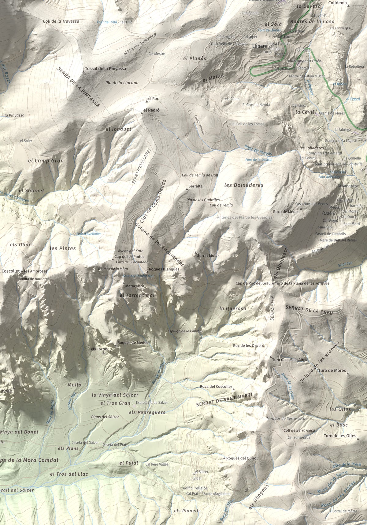 Mapa de relieve de Cogulló de Turp, 1621 m, Alt Urgell, lámina 100 Cims de Trobart. Detalle de la zona inferior derecha. 70 × 100 cm.