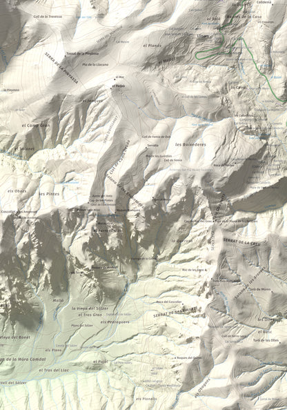 Mapa de relieve de Cogulló de Turp, 1621 m, Alt Urgell, lámina 100 Cims de Trobart. Detalle de la zona inferior derecha. 70 × 100 cm.