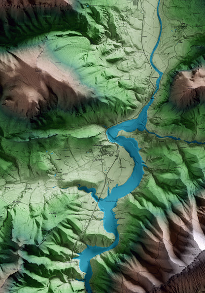 Mapa artístico del relieve de Coll de Nargó, al Alt Urgell, con 15 km de entorno y base topográfica ICGC. Detalle de la zona central.