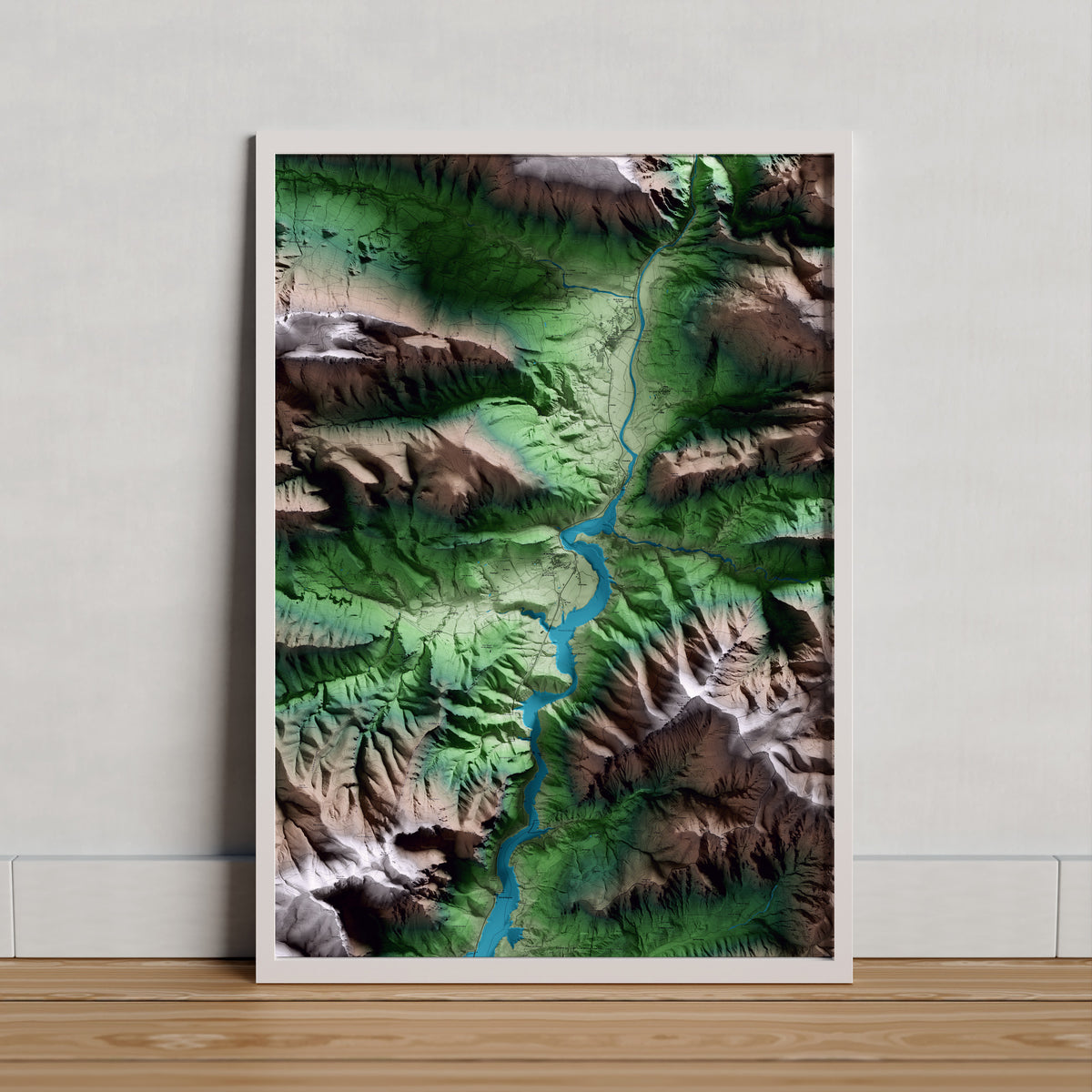 Mapa artístico del relieve de Coll de Nargó, al Alt Urgell, con 15 km de entorno y base topográfica ICGC. Presentación enmarcada.