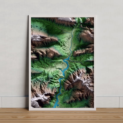 Mapa artístico del relieve de Coll de Nargó, al Alt Urgell, con 15 km de entorno y base topográfica ICGC. Presentación enmarcada.