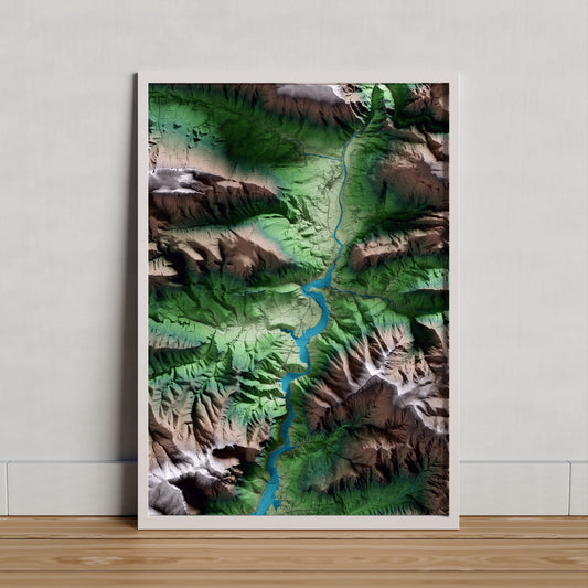 Mapa artístico del relieve de Coll de Nargó, al Alt Urgell, con 15 km de entorno y base topográfica ICGC. Presentación enmarcada.