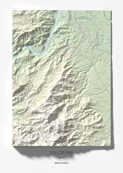 Mapa de relieve de Coll de Pins, 500 m, Ribera d'Ebre, lámina 100 Cims de Trobart 50 × 70 cm.