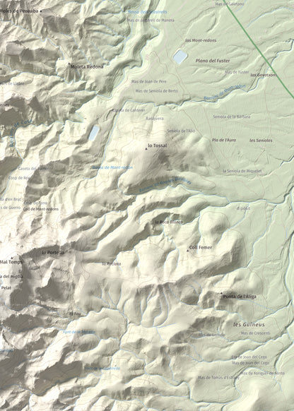 Mapa de relieve de Coll de Pins, 500 m, Ribera d'Ebre, lámina 100 Cims de Trobart. Detalle de la zona inferior derecha. 50 × 70 cm.
