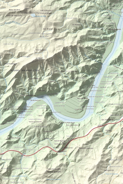 Mapa de relieve de Coll de Pins, 500 m, Ribera d'Ebre, lámina 100 Cims de Trobart. Detalle de la zona superior izquierda. 61 × 91 cm.