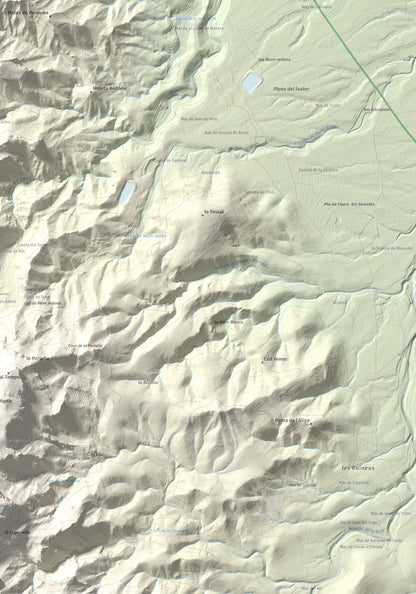 Mapa de relieve de Coll de Pins, 500 m, Ribera d'Ebre, lámina 100 Cims de Trobart. Detalle de la zona inferior derecha. 70 × 100 cm.