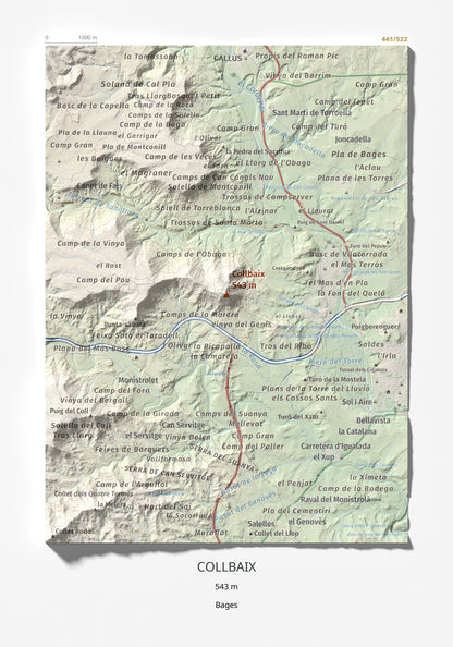 Mapa de relieve de Collbaix, 543 m, Bages, lámina 100 Cims de Trobart 21 × 30 cm.