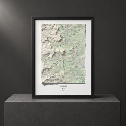 Mapa de relieve de Collbaix, 543 m, Bages, lámina 100 Cims de Trobart. Presentación enmarcada. 30 × 40 cm.