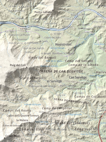 Mapa de relieve de Collbaix, 543 m, Bages, lámina 100 Cims de Trobart. Detalle de la zona inferior izquierda. 30 × 40 cm.