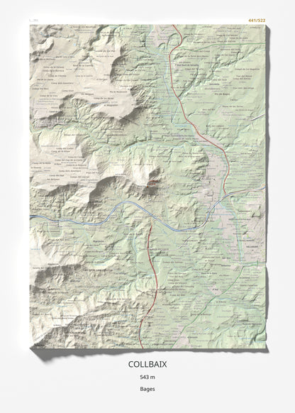Mapa de relieve de Collbaix, 543 m, Bages, lámina 100 Cims de Trobart 50 × 70 cm.