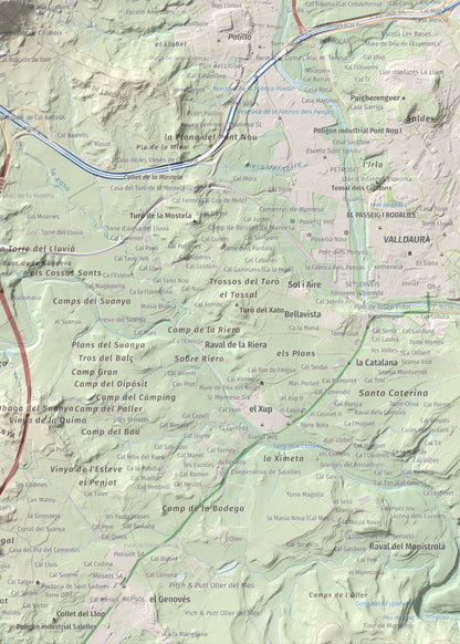 Mapa de relieve de Collbaix, 543 m, Bages, lámina 100 Cims de Trobart. Detalle de la zona inferior derecha. 50 × 70 cm.