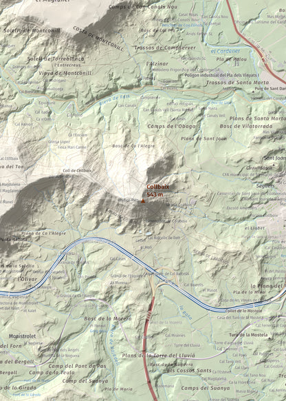 Mapa de relieve de Collbaix, 543 m, Bages, lámina 100 Cims de Trobart. Detalle de la zona central. 50 × 70 cm.