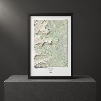 Mapa de relieve de Collbaix, 543 m, Bages, lámina 100 Cims de Trobart. Presentación enmarcada. 61 × 91 cm.