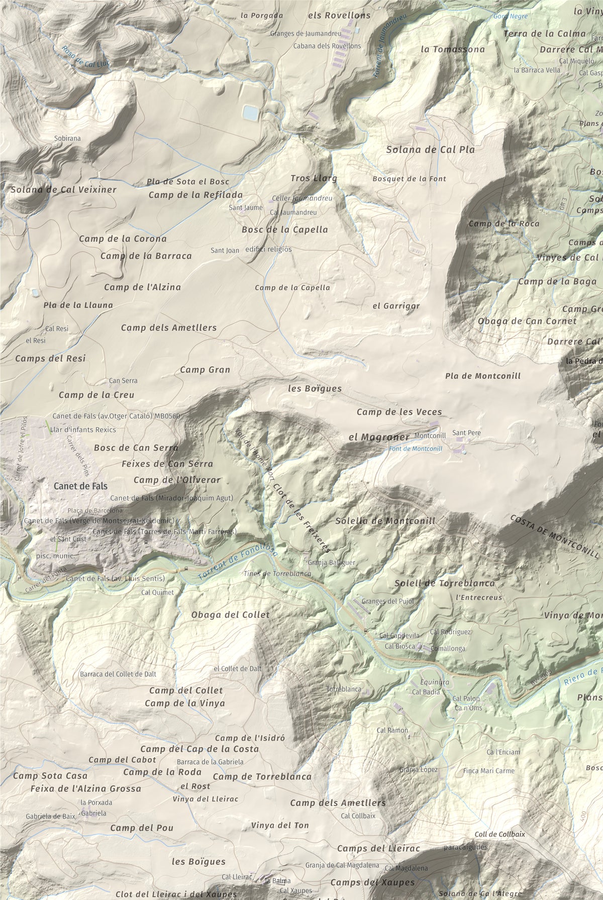 Mapa de relieve de Collbaix, 543 m, Bages, lámina 100 Cims de Trobart. Detalle de la zona superior izquierda. 61 × 91 cm.