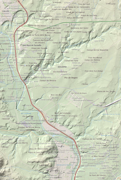 Mapa de relieve de Collbaix, 543 m, Bages, lámina 100 Cims de Trobart. Detalle de la zona superior derecha. 61 × 91 cm.