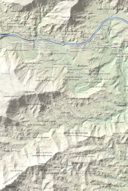 Mapa de relieve de Collbaix, 543 m, Bages, lámina 100 Cims de Trobart. Detalle de la zona inferior izquierda. 61 × 91 cm.
