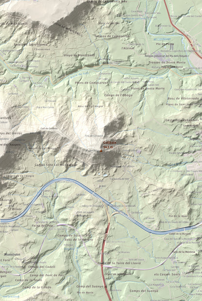 Mapa de relieve de Collbaix, 543 m, Bages, lámina 100 Cims de Trobart. Detalle de la zona central. 61 × 91 cm.