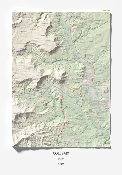 Mapa de relieve de Collbaix, 543 m, Bages, lámina 100 Cims de Trobart 70 × 100 cm.